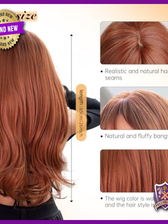 Long Curly Layered Human Hair Wig Heat Resistant Glueless Bangs